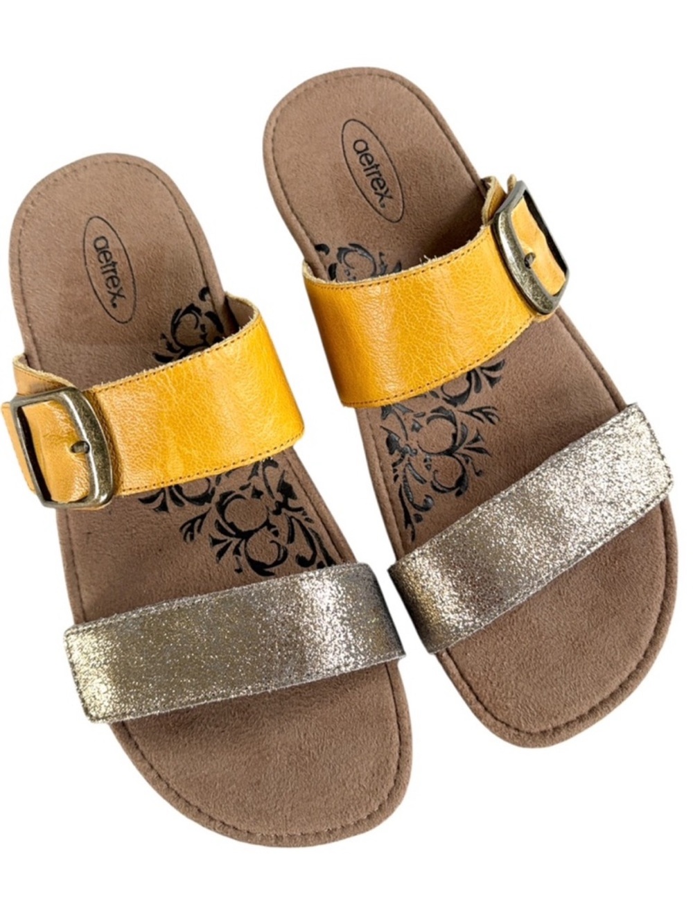 EUC Aetrex Leather Daisy 2 Strap Sandals Size 8